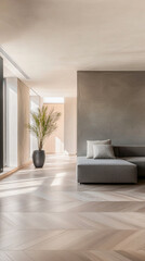 Modern interior design showcasing a spacious living room with natural light in a minimalist style