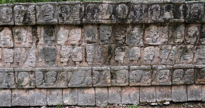 The Platform of the Skulls (Tzompantli) Detail of the Bas-relief, at Chichen Itza archaeological site.