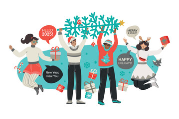 Obraz premium group of young people celebrating new year