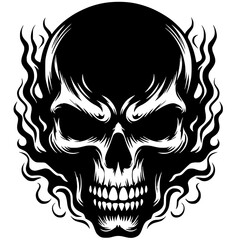 Burning skull silhouette vector design