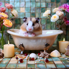 ドールハウスで暮らすハムスターファミリー