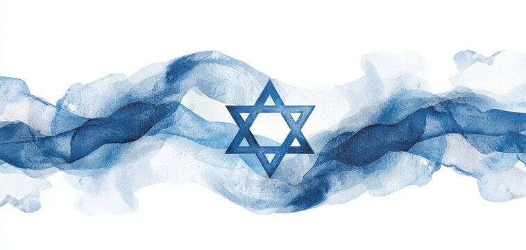 A beautiful blue watercolored wave design featuring the Star of David, symbolizing Jewish identity and faith.