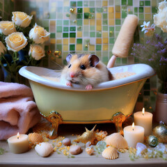 ドールハウスで暮らすハムスターファミリー