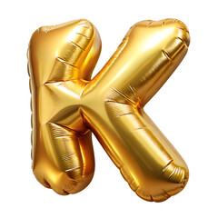 Foil golden balloon letter K isolated on a transparent background