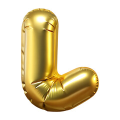 Foil golden balloon letter L isolated on a transparent background