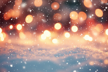 Obraz premium Festive Christmas Winter Background with Snow and Blurred Bokeh for Merry Christmas and Happy New Year Greeting Card