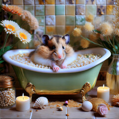 ドールハウスで暮らすハムスターファミリー