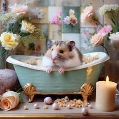 ドールハウスで暮らすハムスターファミリー