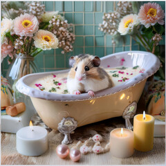 ドールハウスで暮らすハムスターファミリー