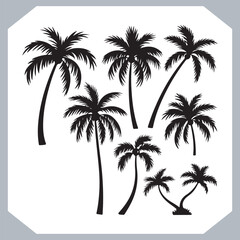 Set of logotype black simple palm tree vector silhouettes, Palm Trees Silhouette, Coconut Tree Silhouette on white background