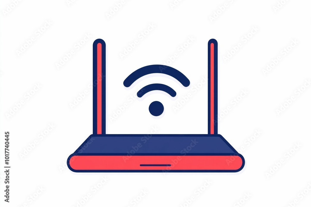 Poster minimalist icon depicting a wireless router with signal bars symbolizing digital connectivity intern