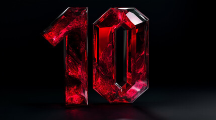 Glittering red number ten in a dark setting highlights celebratory themes and artistic design