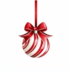 Fototapeta premium Festive red and white striped Christmas ornament with a bow, perfect for holiday decoration.