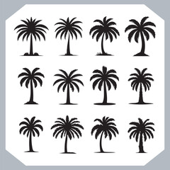 Set of logotype black simple palm tree vector silhouettes, Palm Trees Silhouette, Coconut Tree Silhouette on white background
