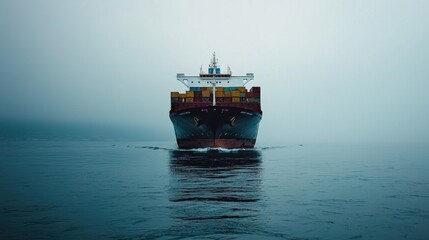 Obraz premium Massive Cargo Ship Sailing Through Foggy Seascape