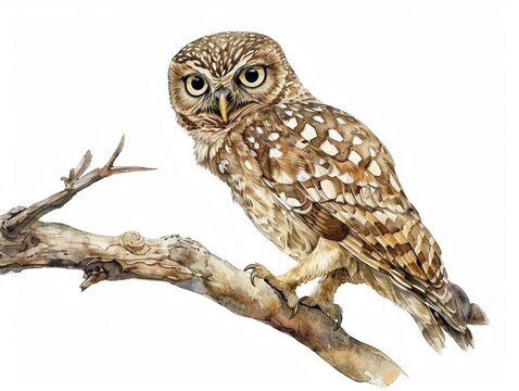 recommend clip art: Watercolor clipart of a curious owl perched on a branch detailed and wise-looking