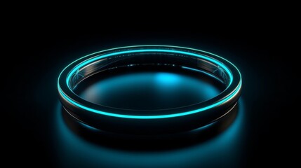Futuristic glowing blue neon circle on dark background