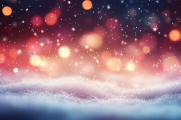 Obraz premium Festive Christmas Winter Background with Snow and Blurred Bokeh for Merry Christmas and Happy New Year Greeting Card