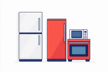Simple and Clean Icons Depicting a Refrigerator Oven and Microwave   Minimalist Home Appliances Isolated on a White Background