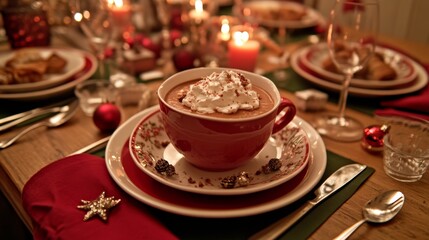 Naklejka premium Indulge in a Cozy Festive Hot Chocolate Experience Perfect for Holiday Gatherings