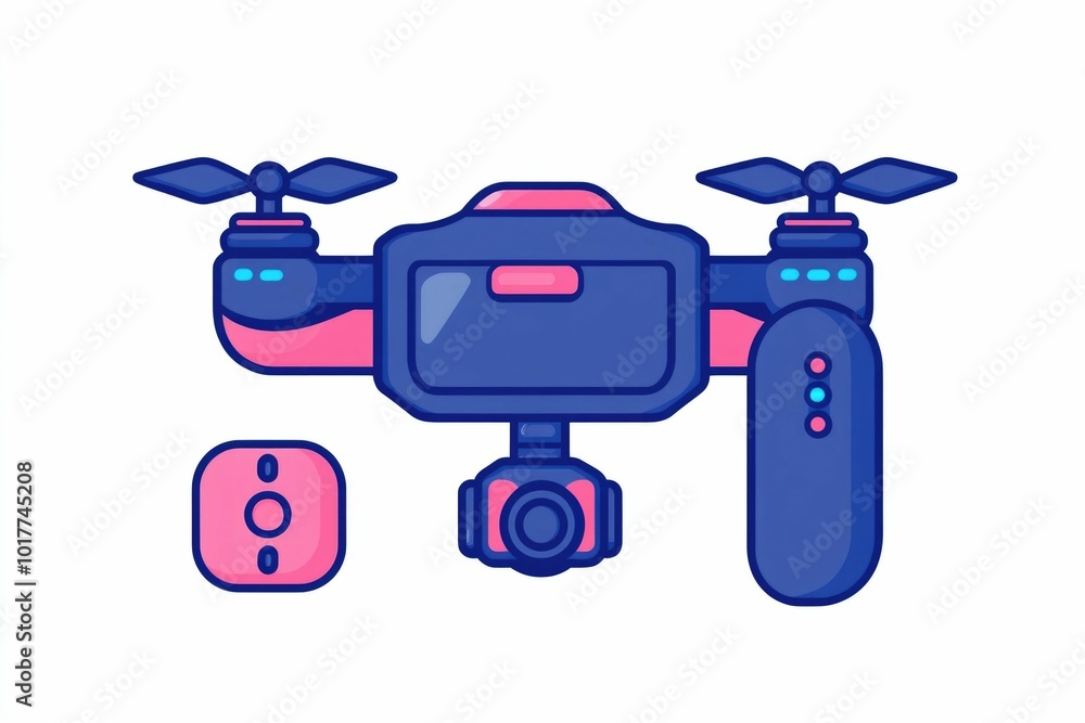 Poster sleek icon design depicting a drone and remote controller on a clean minimalist white background thi