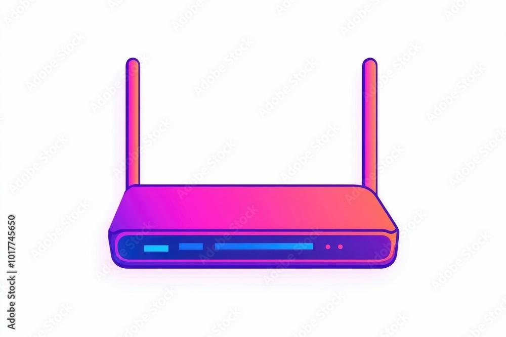 Poster minimalistic icon design featuring a wireless router modem and signal symbols grouped together showc