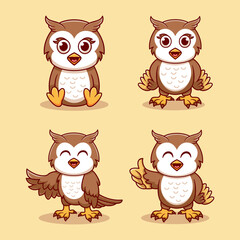 Collection of Owl Cartoon Character Illustration using modern style vector view
