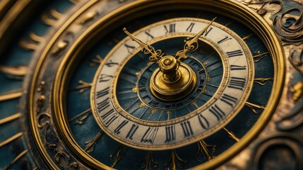 Obraz premium Clock face morphing into spiral staircase, hands moving continuously, timeless energy.