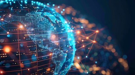 Digital globe with glowing lines connecting different points across the world, representing global connectivity and the internet.