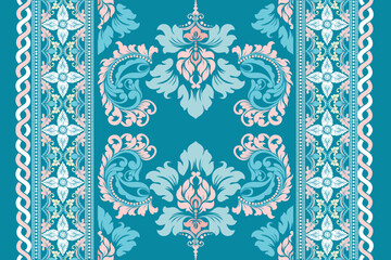 floral damask pattern repeat, boho floral, traditional Aztec style abstract, Ethnic ikat floral, Ethnic Indian