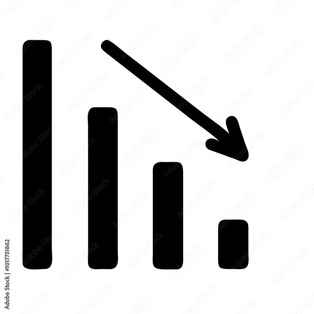 Poster cost reduction icon depicting a declining bar chart with an arrow, representing expenses management 