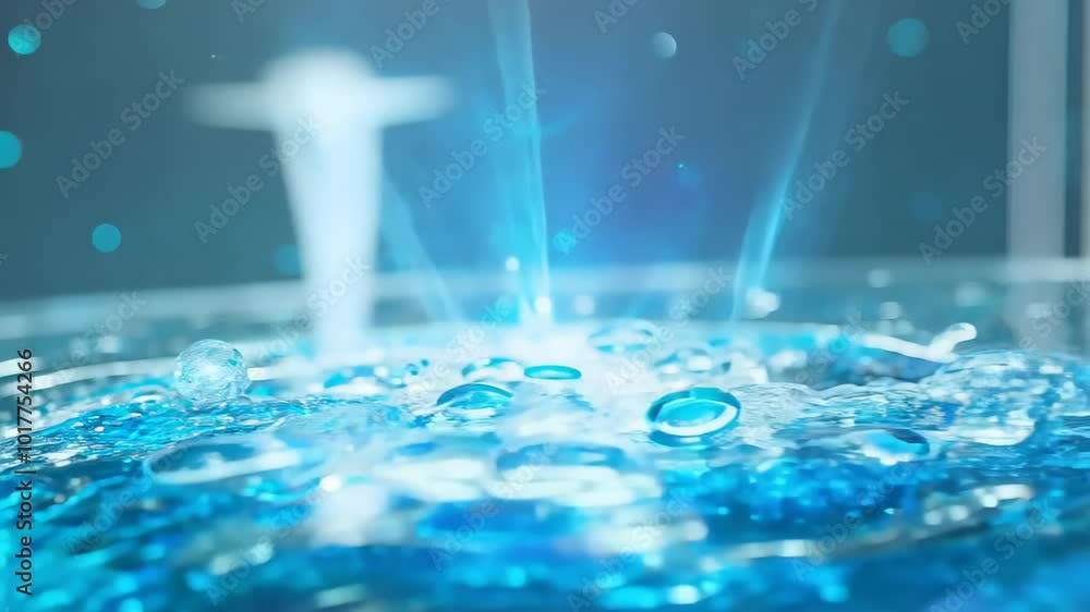 Poster active cleaning agents dissolve in water, creating a foamy and bubbling effect, symbolizing effectiv