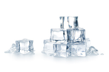 Pile of ice cubes isolated on white background, Artificial acrylic ice cubes, Clipping path