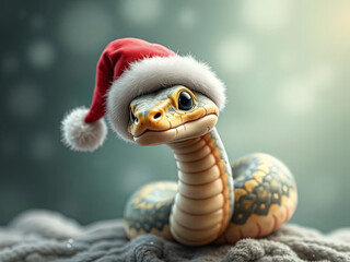 Snake Wearing a Santa Hat on a Snowy Background