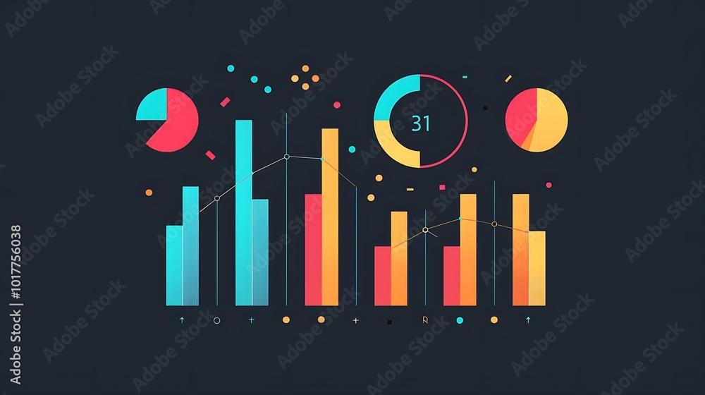 Poster colorful infographic with charts and data visualization elements representing business data analysis