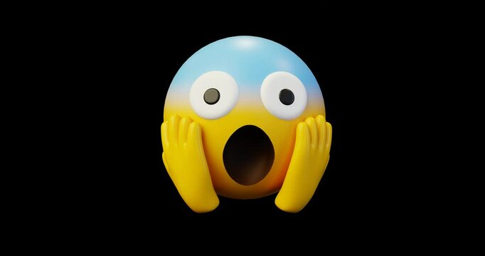 3d Emoticon Screaming in Fear Face Yellow Ball Emoticon Emoji or Smiley Looping Animation