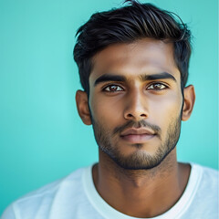 Obraz premium A young professional indian man portrait profile picture with soft color background.