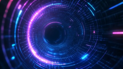 Fototapeta premium Abstract glowing neon light tunnel with blue and pink lines.