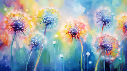Bright dandelions with acrylic paint, modern art, acrylic painting, Home decor.