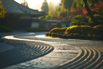 Fountain in a park surrounded by stone pathways and gardens, featuring a circular design amidst the city landscape
