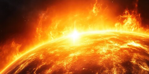Fototapeta premium Solar Explosion: Earth in the Blazing Path of Flames