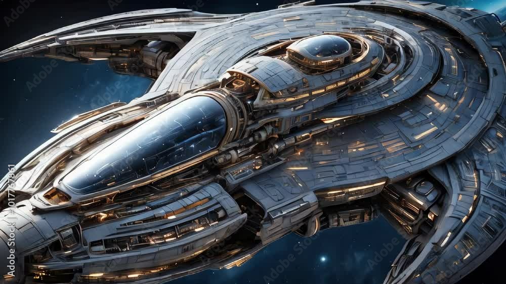 Poster an intricately designed and technologically advanced spaceship, closeup