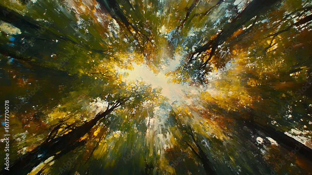 Poster abstract forest canopy a blurred and fragmented interpretation of looking up through the trees