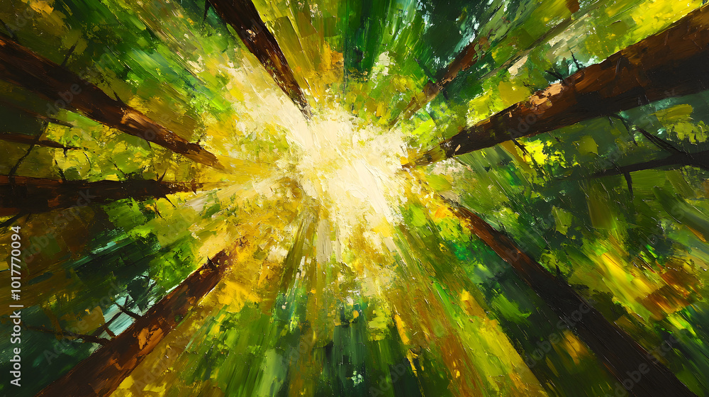 Poster abstract forest canopy a blurred and fragmented interpretation of looking up through the trees