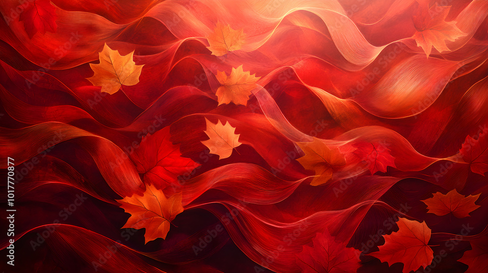 Poster autumn foliage flow soft, flowing lines or wavy patterns in deep reds and oranges