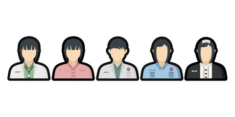 Health Workers Figures Flat Vector Icons set of Doctor, Nurse, Babby Sitter, Scientist, Maid