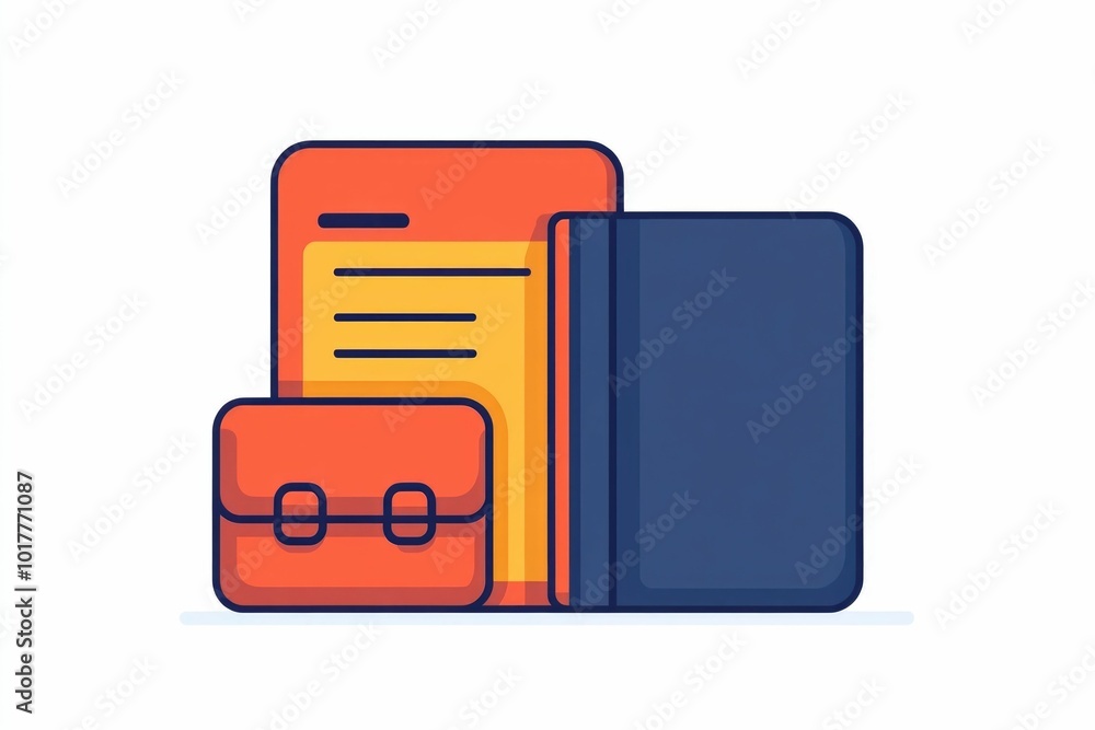 Poster icon depicting a boarding pass passport and wallet in a clean flat design style the icons are isolat