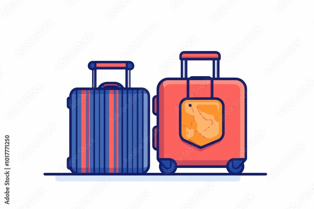 Poster minimalist icon design featuring a luggage tag suitcase and map icon grouped together creating a sim