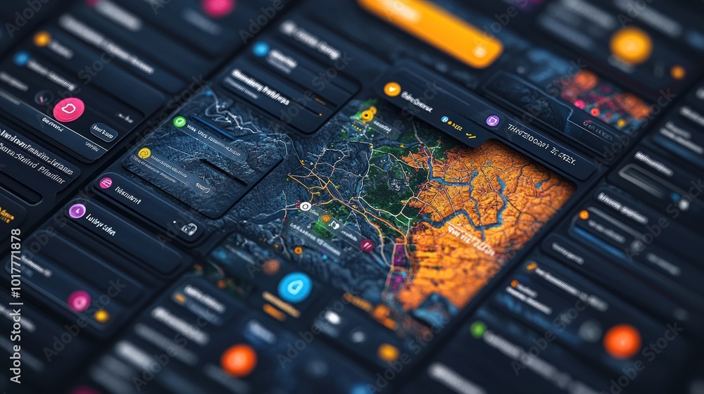 Poster modern app interface with map