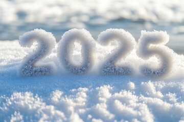 Naklejka premium Ice Sculpture: '2025' Title Rendered in Winter's Touch